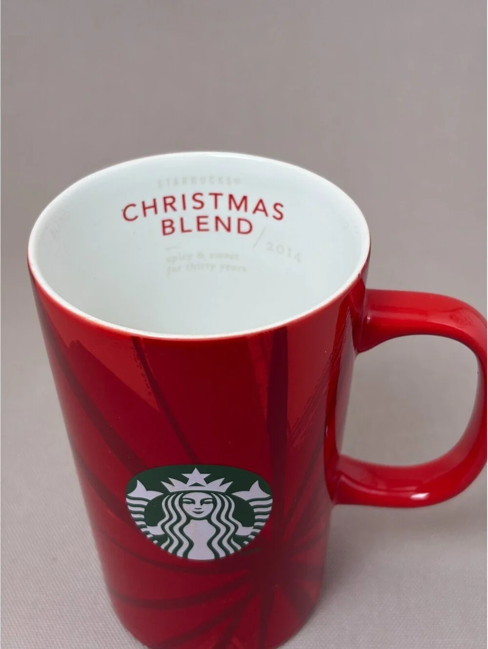 Starbucks 2014 Christmas Blend Mug Holiday Red Siren 30 Years Tall Cup 12 oz